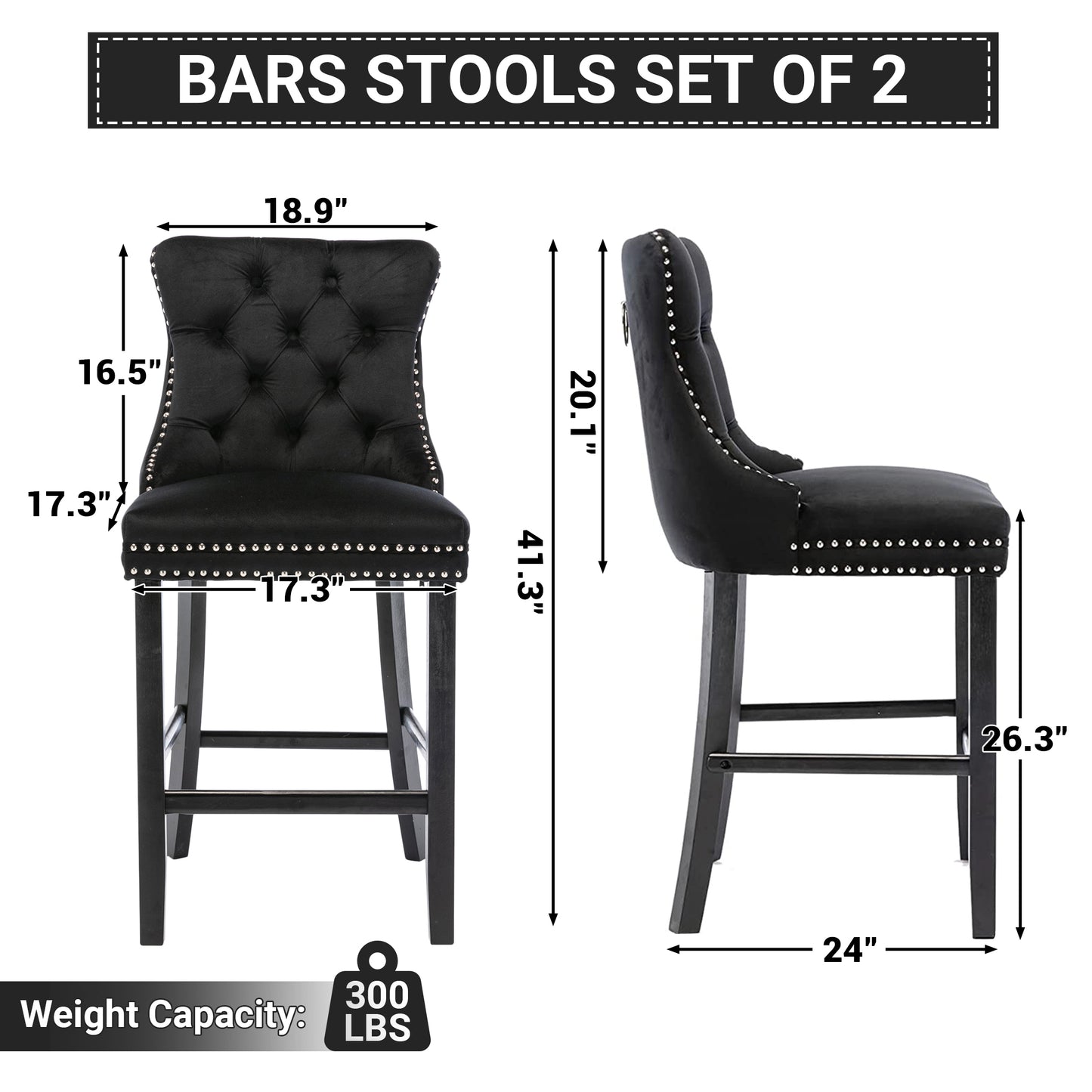 LegaHome Velvet Bar Stool Set of 2