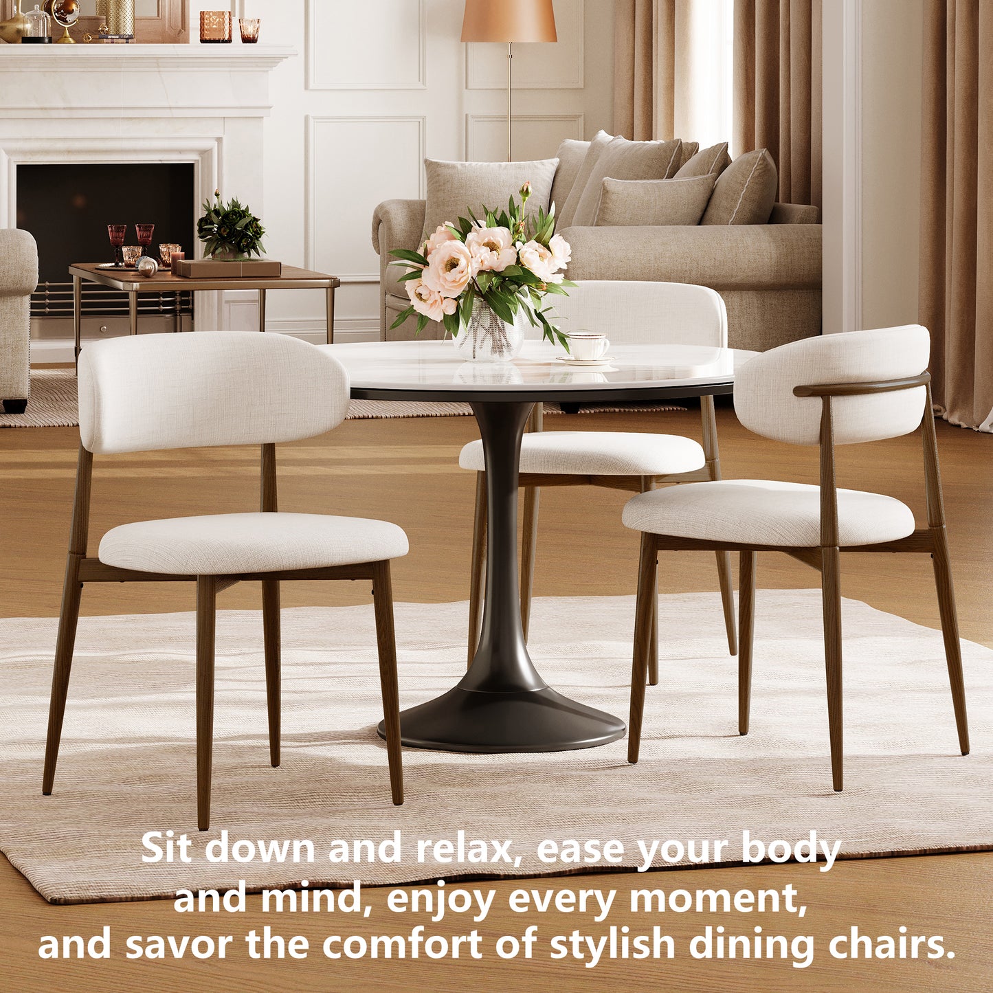 LEGAHOME Beige Dining Chairs Set of 4