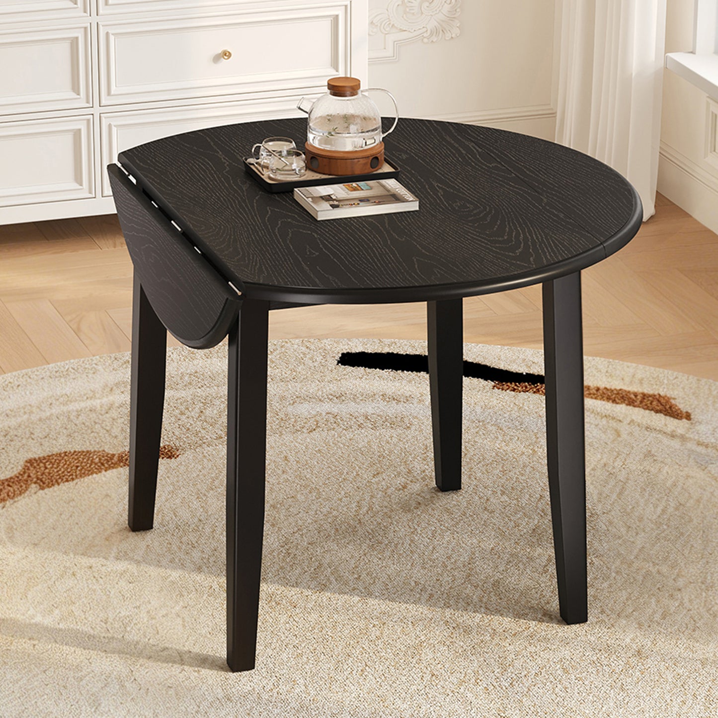 Drop Leaf Dining Table, Legahome 42" Extendable Round Kitchen Table for 4, Solid Wood Folding Dining Table, Dining Room Table Dinner Table for Kitchen, Breakfast Nook,