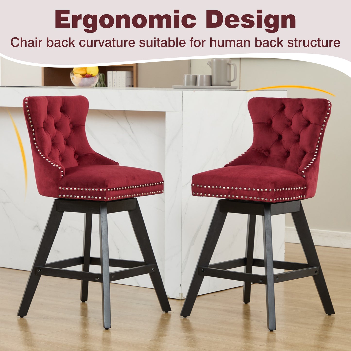Swivel Bar Stools of 4, LEGAHOME 26"H Counter Height Swivel Barstools with Tufted Back, Velvet Upholstered Kitchen Barstool Chair for Island with Solid Wood Legs, Black (Set of 4)