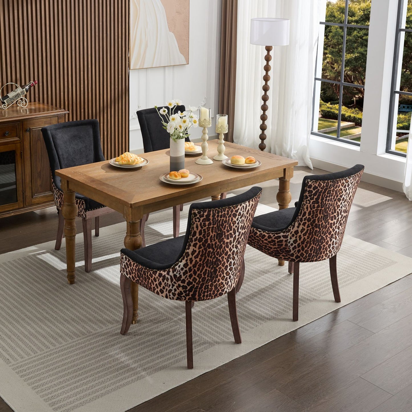 Dining Chairs Set of 2, LEGAHOME Yellow Fabric Upholstered Dining Chairs, Mid-century Kitchen Chairs with High Back, Bronze Nail Head, Solid Wood Legs, Yellow, 2 Pcs