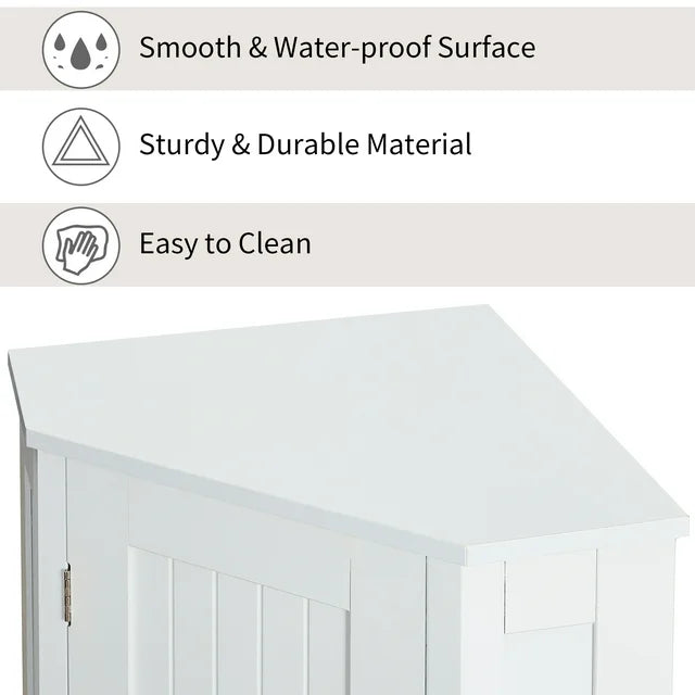 LegaHome Bathroom Cabinet, New Upgraded Free Standing Corner Cabinet with Doors and Adjustable Shelf, Modern Triangle Bathroom Floor Cabine Storage Organizer, White