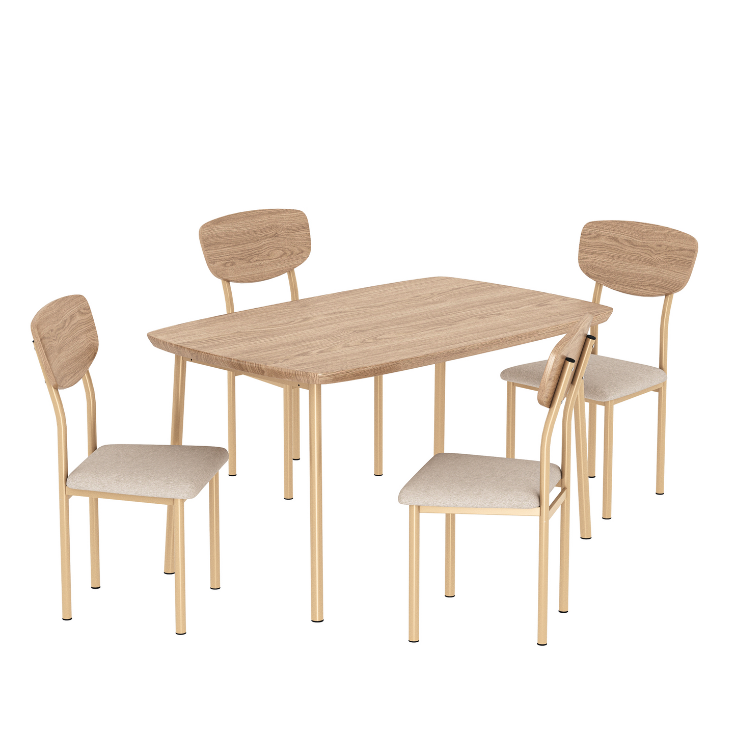 5 Piece Dining Set, LEGAHOME Dining Table Set for 4, Modern Kitchen Breakfast Nook Table and 4 Upholstered Chairs for Dining Room, Kitchen, Natural