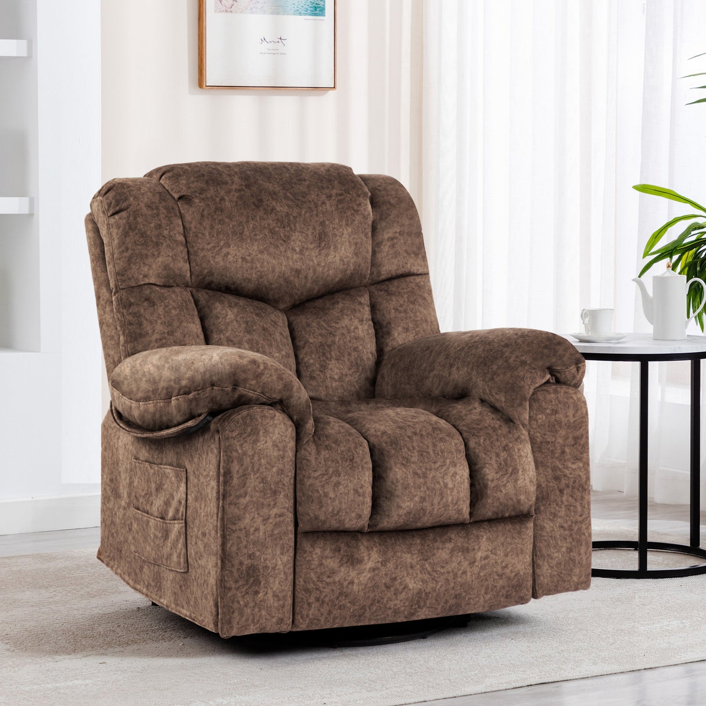 Rocker Recliner, Swivel Rocker Recliner Chair with Heat and Massage, Massage Recliner Chair for Living Room, Elderly Single Lounge Chair for Nursery Living Room Home Theater Office, Gray