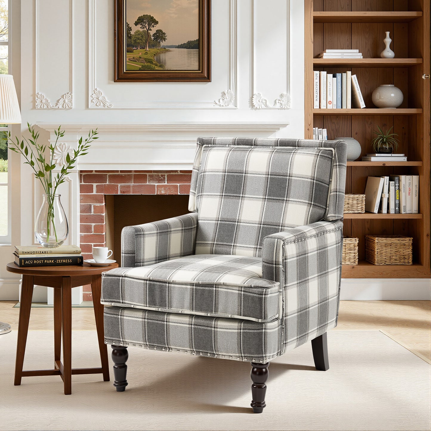 LEGAHOME Vintage Accent Chair, Upholstered Armchair with Nailhead Trim, Linen Fabric Arm Chair Comfort Reading Chair Lounge Chair for Living Room Bedroom Sunroom, Blue(1PC)
