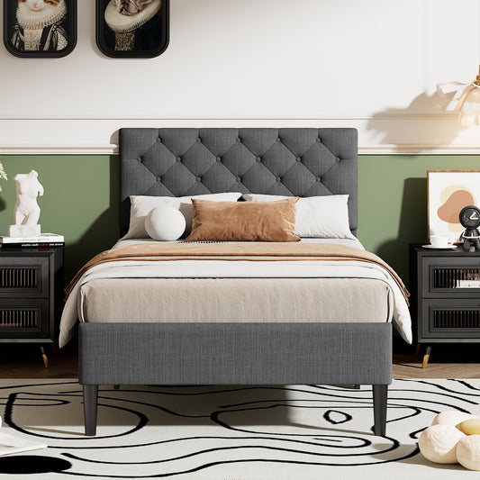 Legahome Twin Size Upholstered Platform Bed with Headboard, LJC