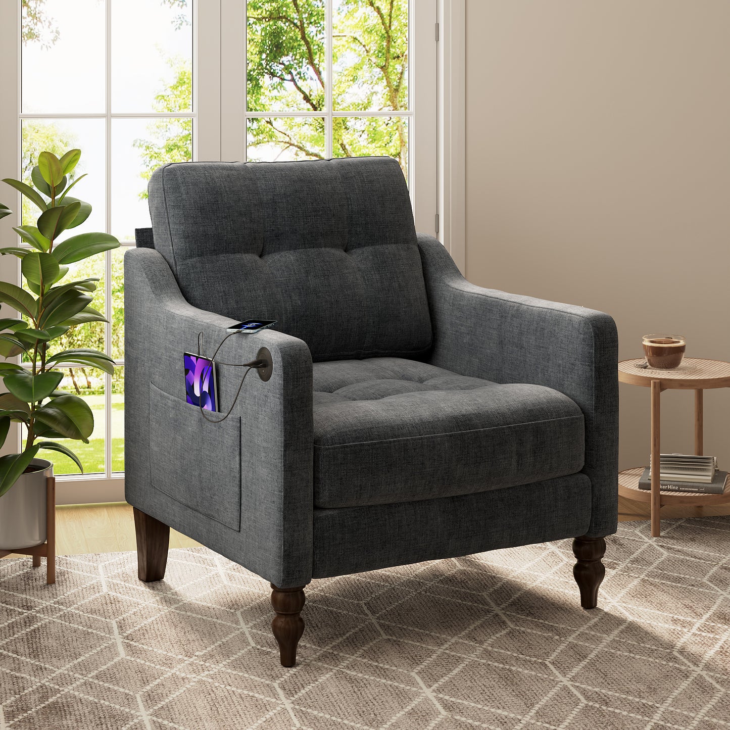 LEGAHOME Accent Chair for Living Room, Chenille Upholstered Armchair with Solid Wood Leg, Mid Century Single Sofa Chair for Living Room, Bedroom, Reading Corner