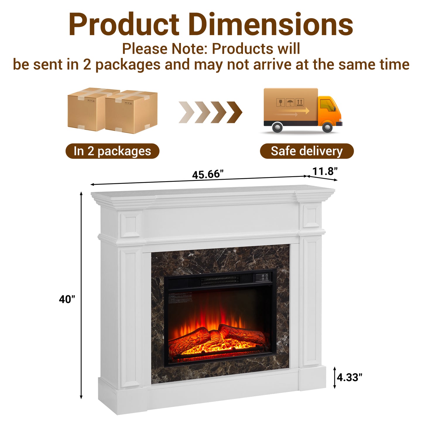 45''W Electric Fireplace with Mantel, Freestanding Fireplace Heater with Remote Control & Adjustable Flame, Fireplace TV Stand for 42 inch TV, Electric Fireplace Heater for Living Room Bedroom, White