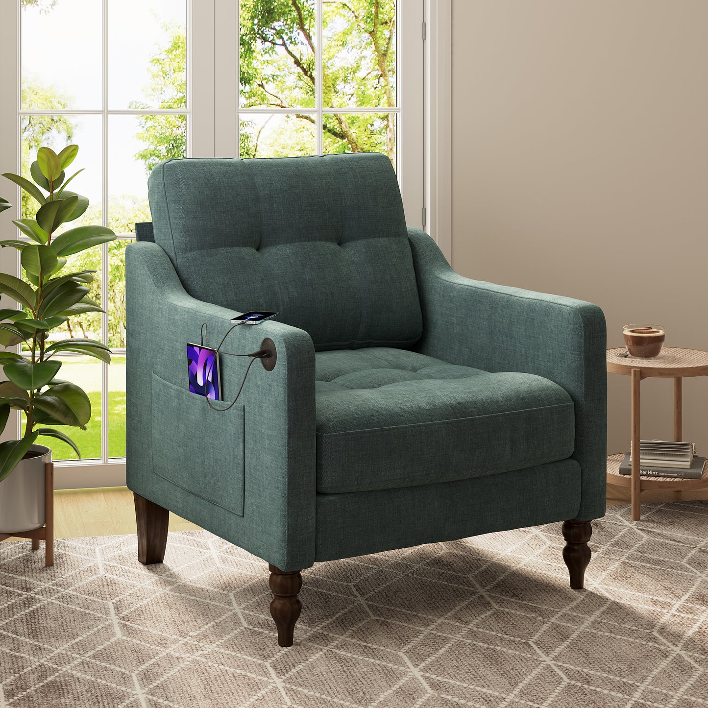 LEGAHOME Accent Chair for Living Room, Chenille Upholstered Armchair with Solid Wood Leg, Mid Century Single Sofa Chair for Living Room, Bedroom, Reading Corner