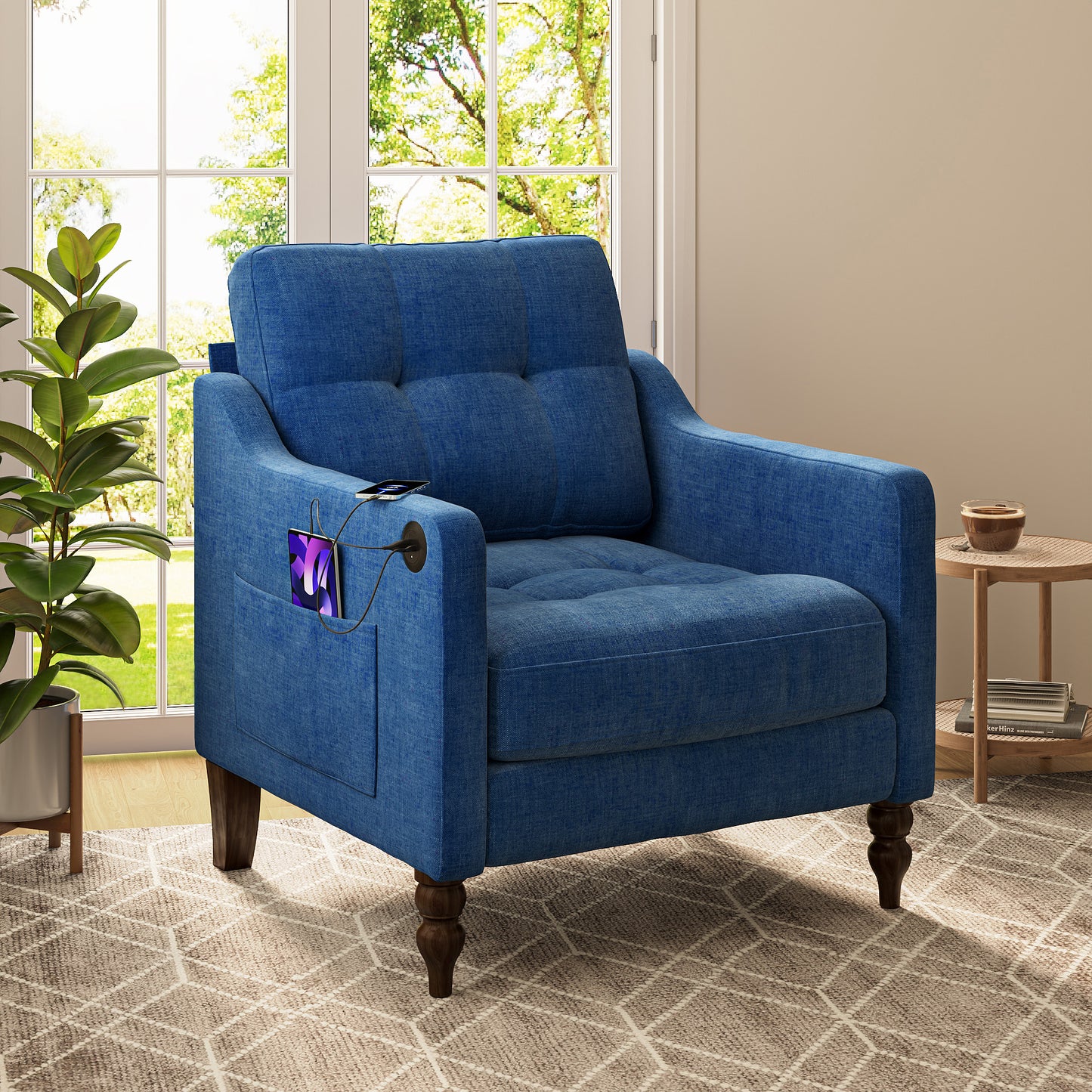 LEGAHOME Accent Chair for Living Room, Chenille Upholstered Armchair with Solid Wood Leg, Mid Century Single Sofa Chair for Living Room, Bedroom, Reading Corner