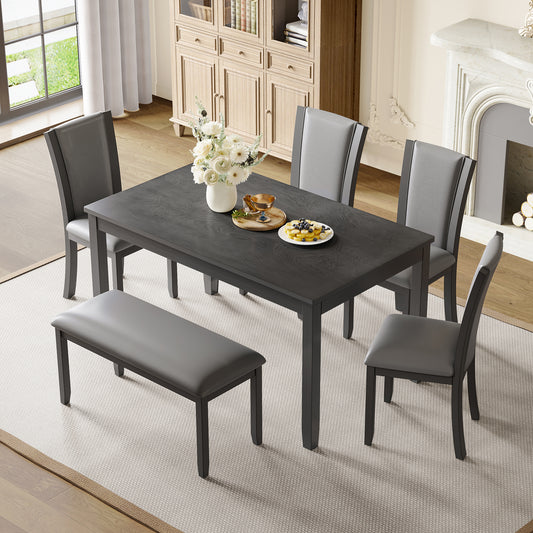 5 Piece Dining Room Set, Farmhouse Rubber Wood Dining Table Set for 4, Kitchen Table Set for Breakfast Nook, Modern Kitchen Furniture with Rectangular Table & 4 Chairs, Antique Oak
