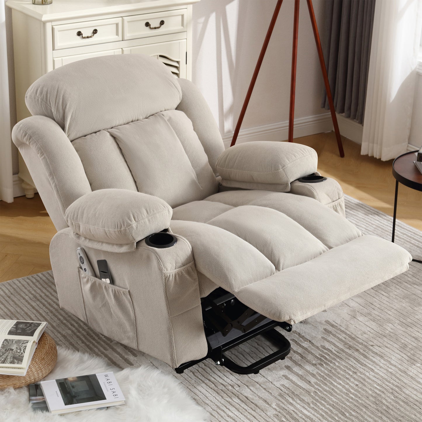 Power Lift Recliner Chair, Legahome Recliners for Elderly with Heat and Massage, Electric Lift Elderly Sofa for Living Room, with Cuper Holder, Pocket, USB Port, 330lbs Weight Capacity, Beige