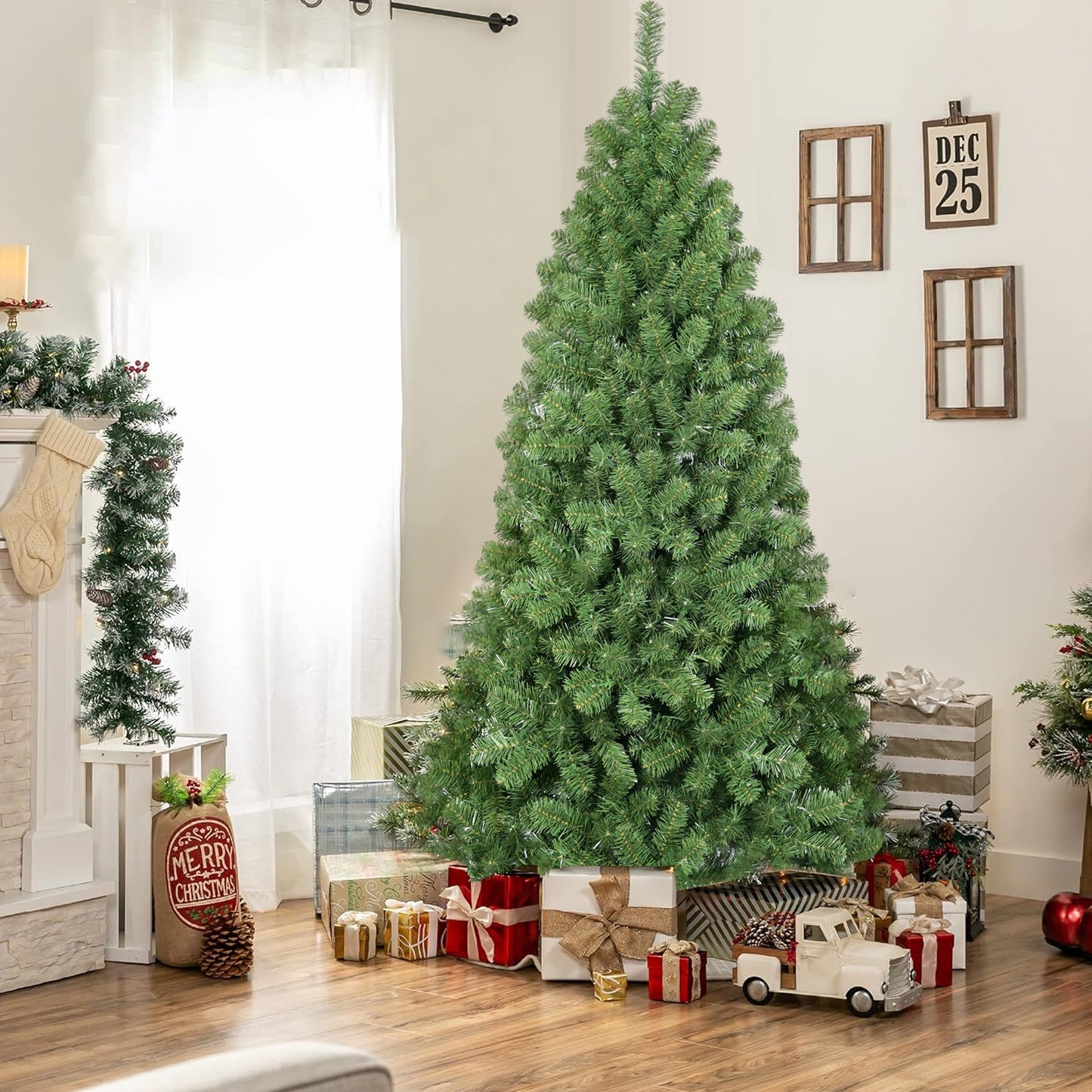 5FT Artificial Christmas Tree, Green Memory Wire Xmas Tree with Solid Metal Stand, Fashion Christmas Tree for Home Shops and Holiday Decoration