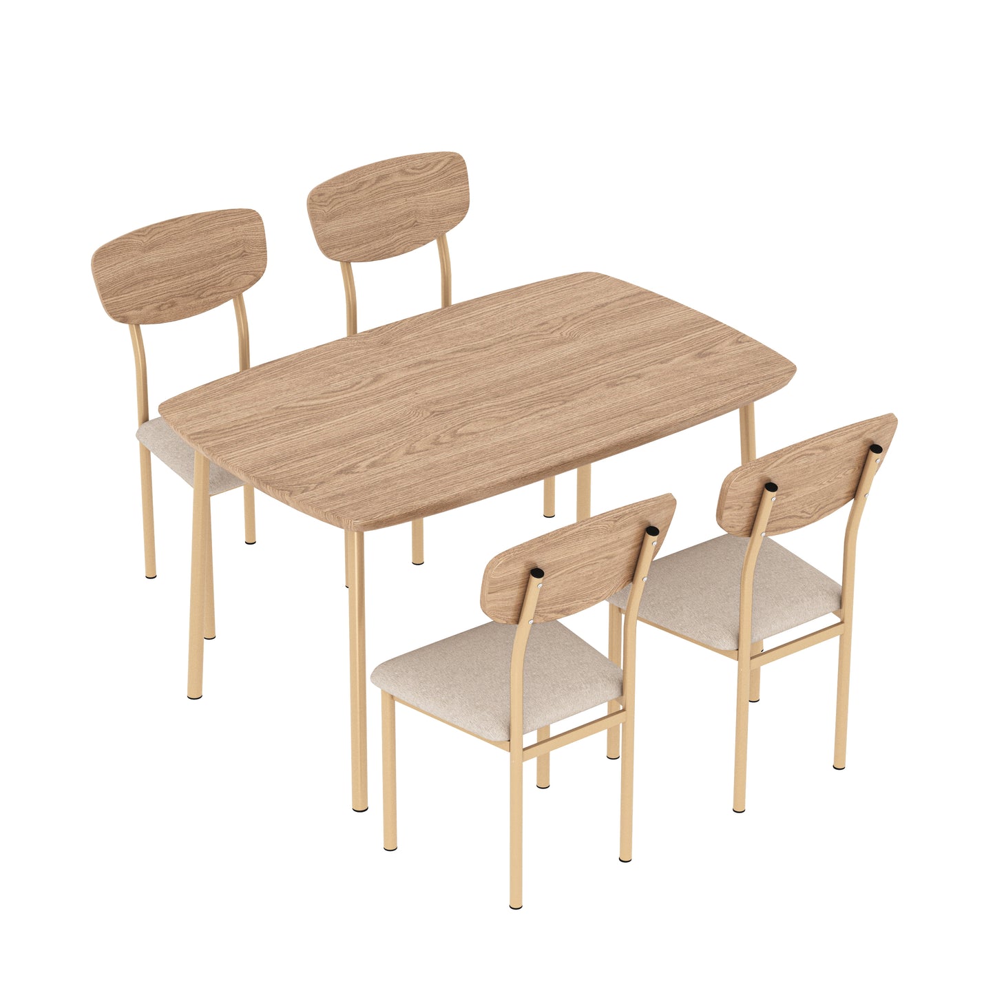 5 Piece Dining Table Set, Modern Dining Set for 4, Dining Room Set with 4 Chairs, Rectangle Kitchen Table Set with Wood Tabletop and PU Leather Chairs, for Dining Room, Kitchen and Apartment, Brown