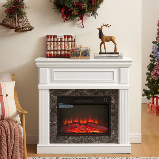 Electric Fireplace with Panel, 23'' Freestanding Fireplace Heater with Adjustable Flame, TV Stand for 42 inch TV, Living Room Bedroom, 1400W