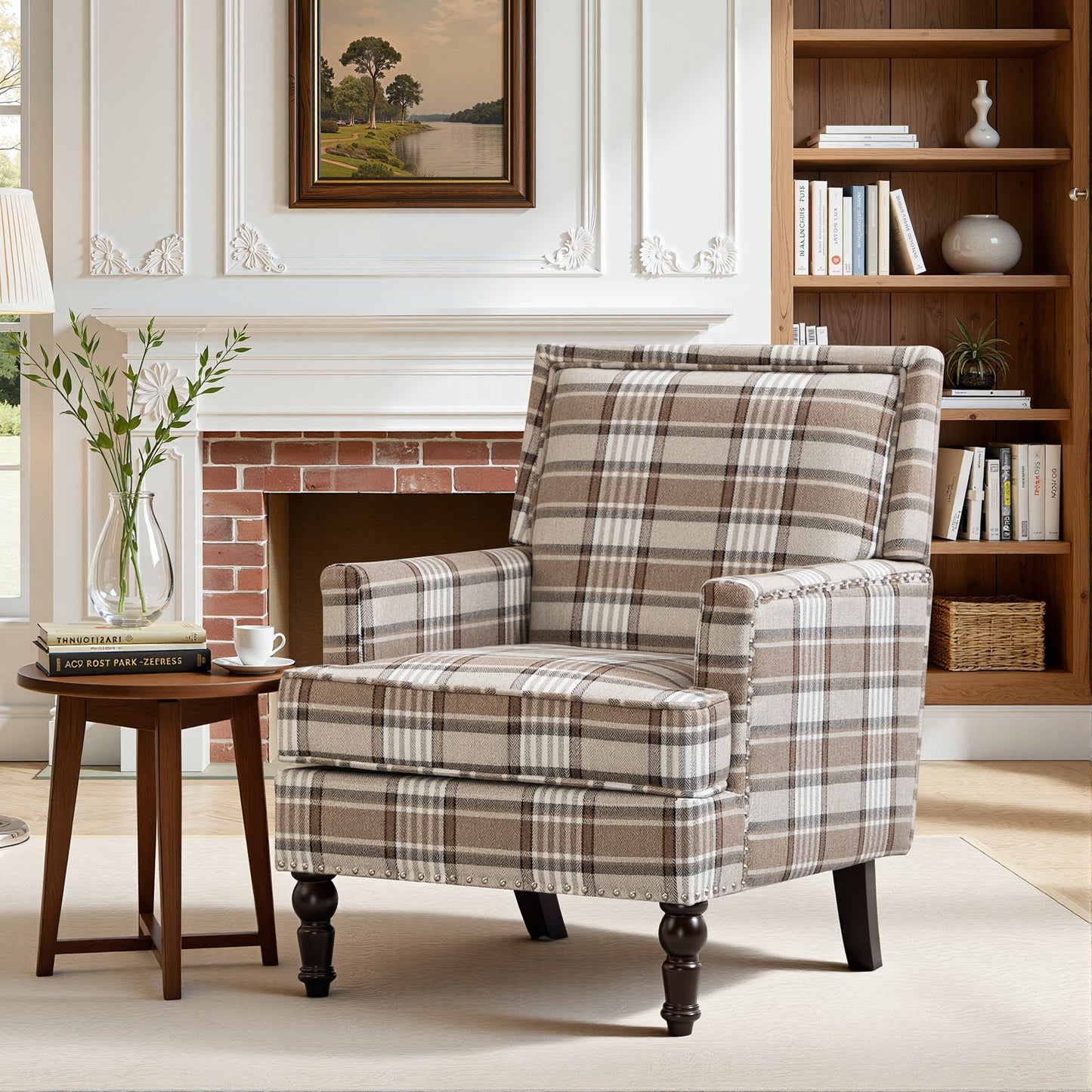 LEGAHOME Vintage Accent Chair, Upholstered Armchair with Nailhead Trim, Linen Fabric Arm Chair Comfort Reading Chair Lounge Chair for Living Room Bedroom Sunroom, Blue(1PC)