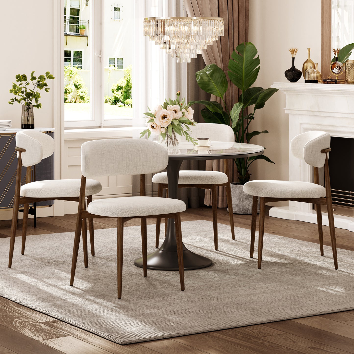 LEGAHOME Beige Dining Chairs Set of 4