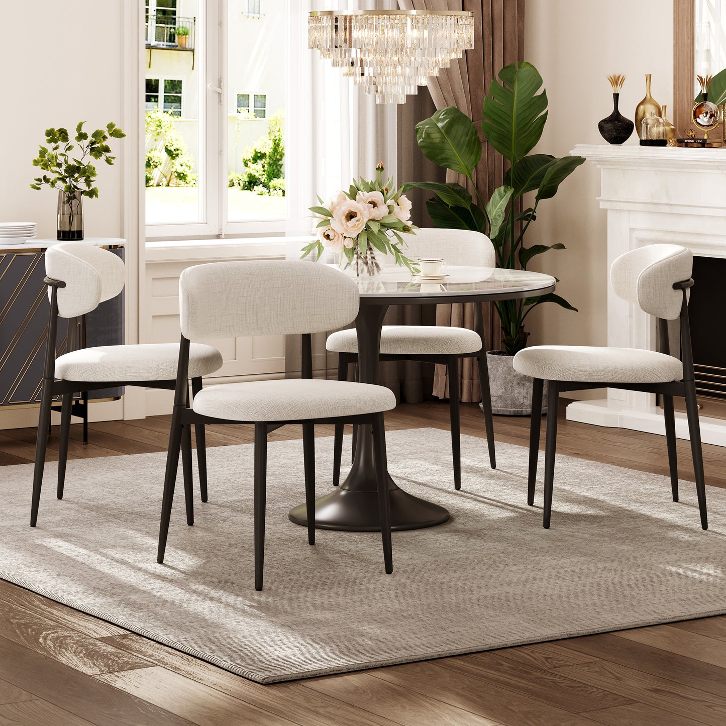 LEGAHOME Beige Dining Chairs Set of 4