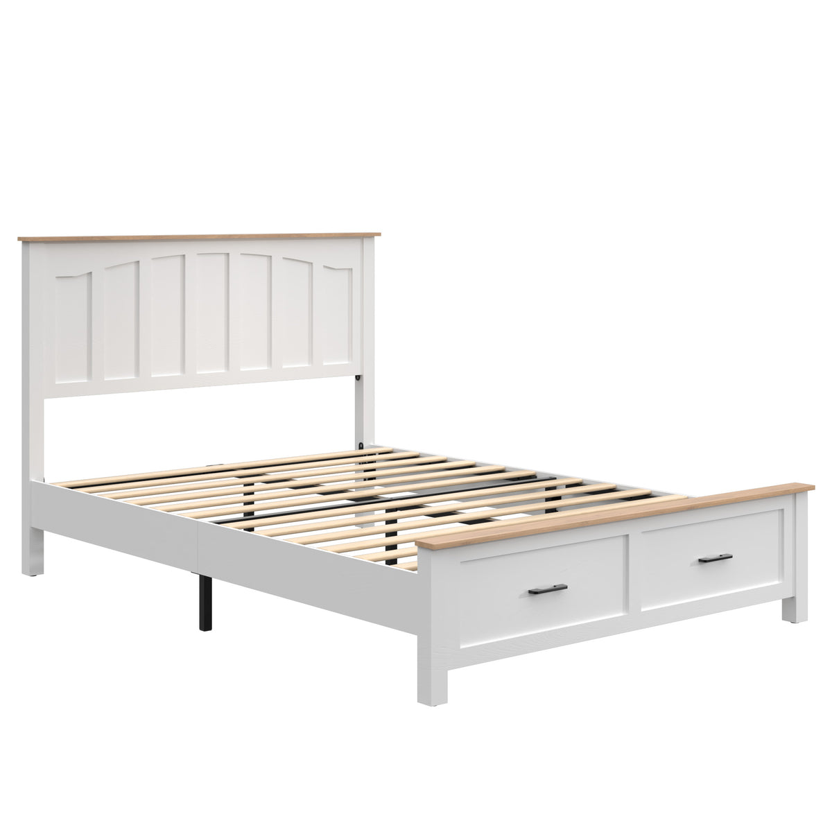 LEGAHOME Full Bed Frame for 800lbs Weight Capacity, Wood Platform Bed Frame with Headboard and Wood Slats Support, No Box Spring Needed, Brown and White