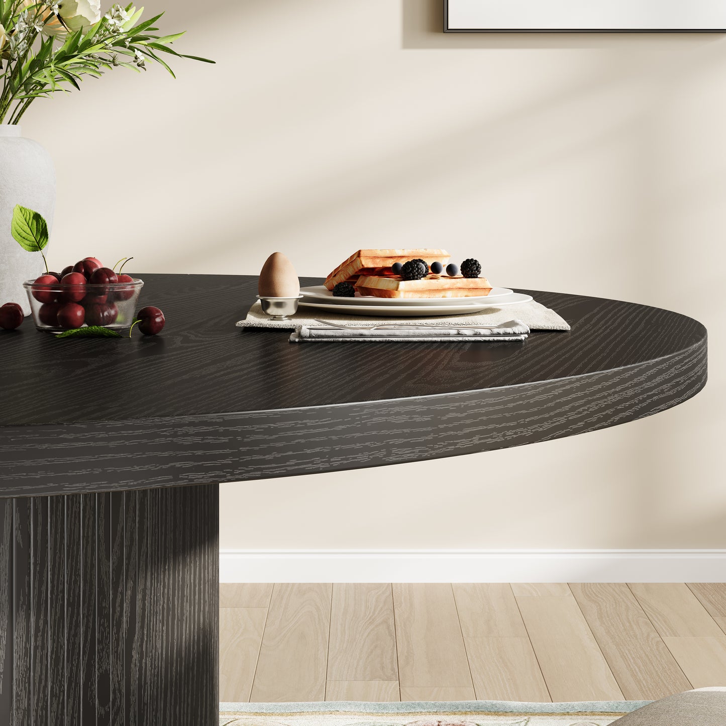 47.5in Round Dining Table, LEGAHOME Wood Round Table for 6, Kitchen Dining Table with Pedestal Base for Dining Room, Brown(Only Table)