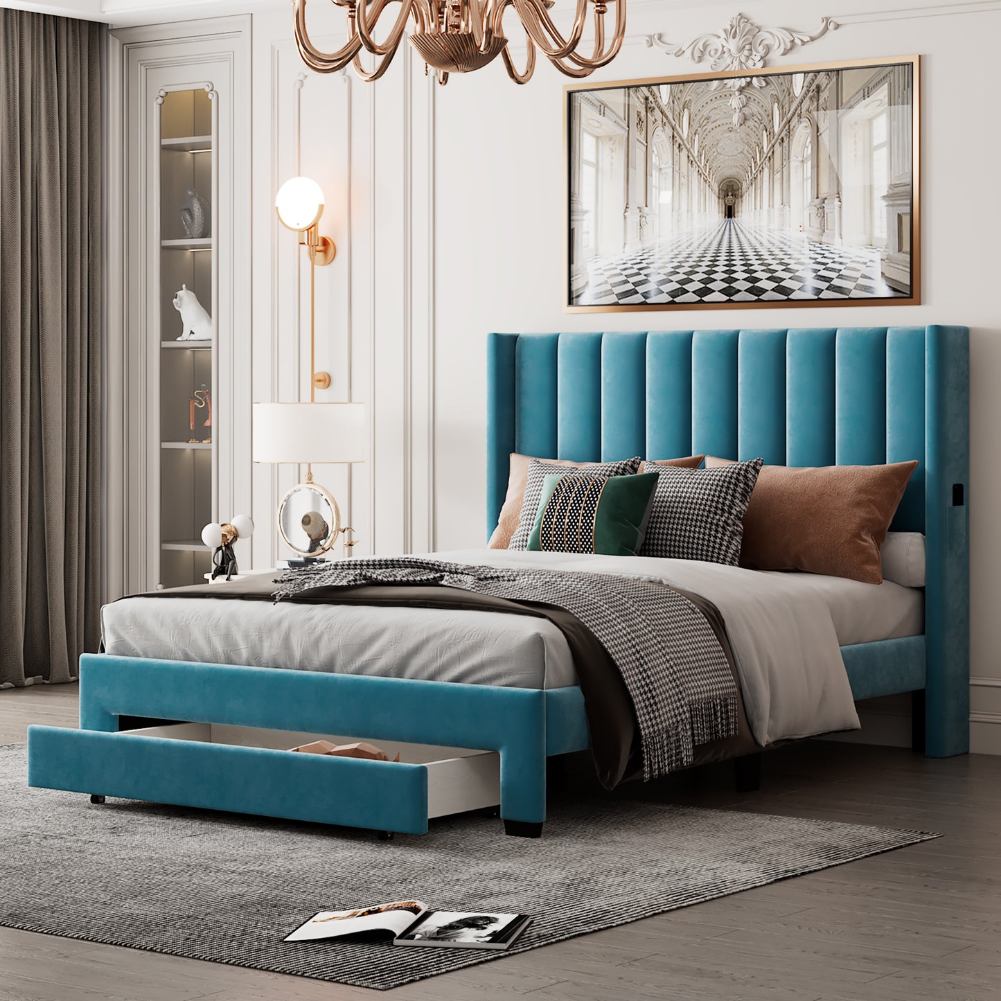 Legahome Queen Storage Bed Frame with A Big Drawer, LJC