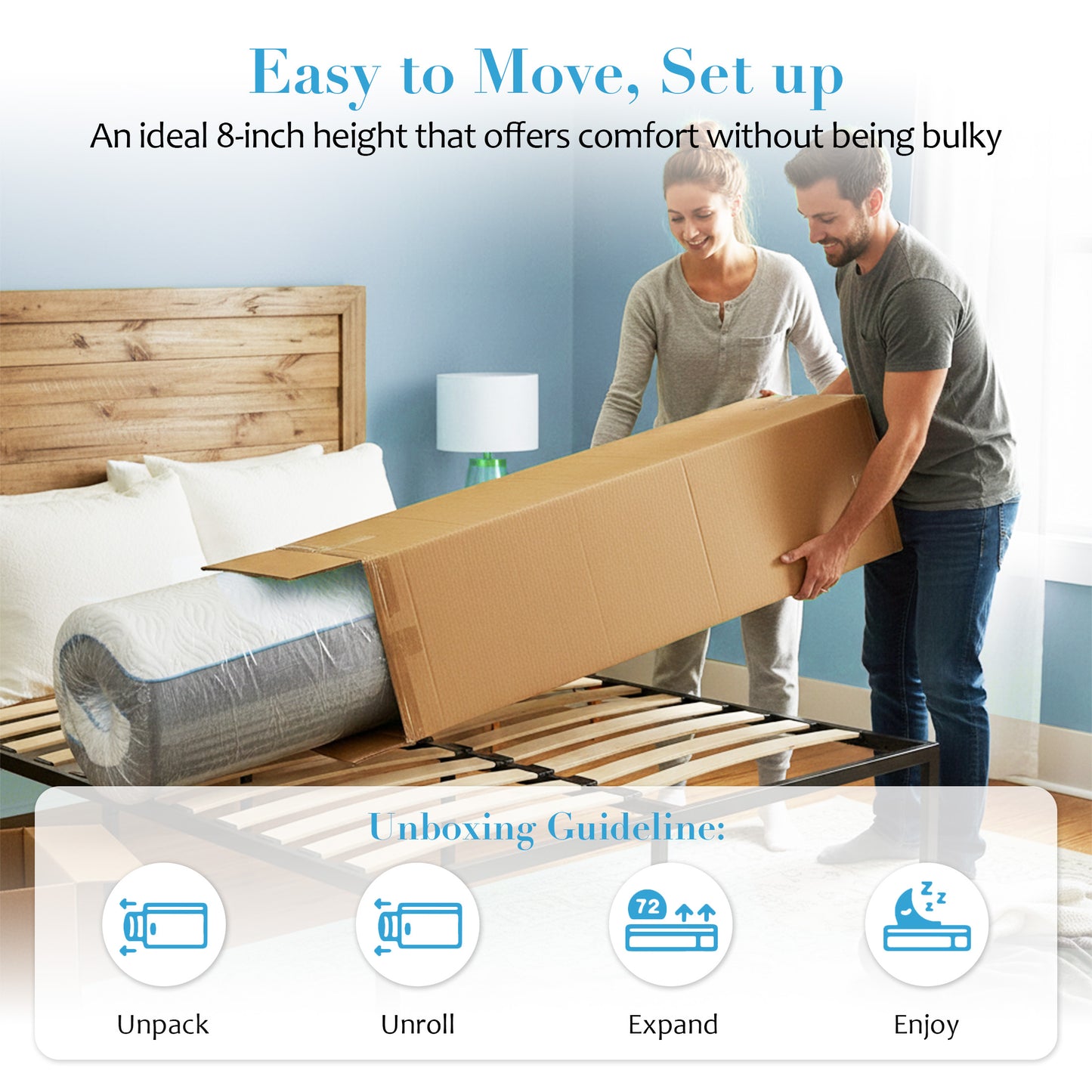 Queen Foam Mattress in a Box 8in, Legahome Medium Firm Memory Foam Mattress with Edge Support & Pressure Relief, Motion Isolation, CertiPUR-US Cooling Gel Mattress for Bedroom, White & Gray
