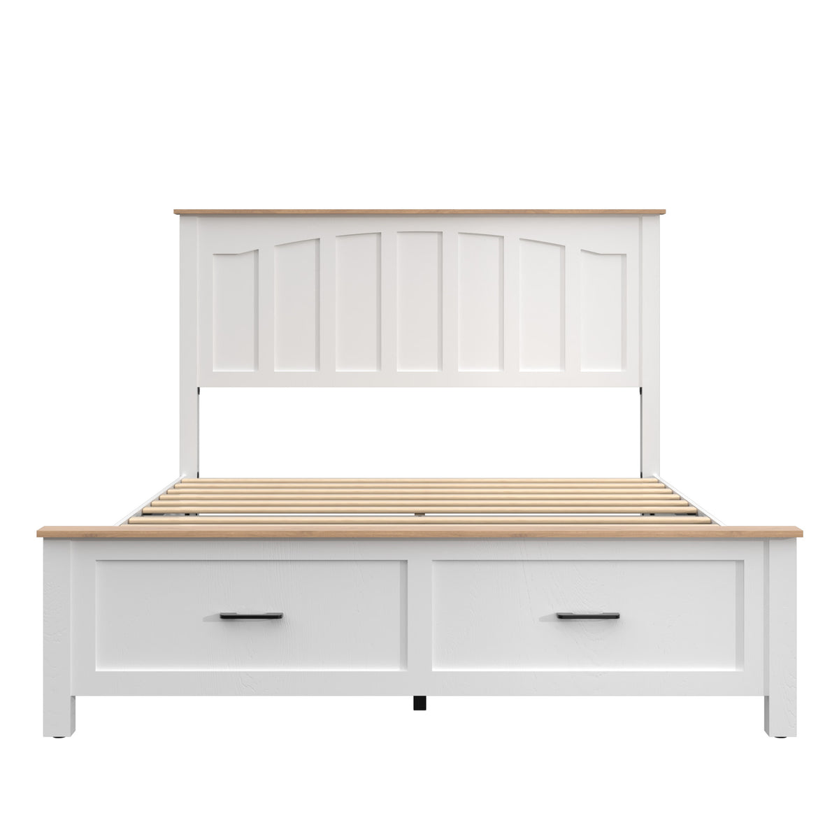 LEGAHOME Full Bed Frame for 800lbs Weight Capacity, Wood Platform Bed Frame with Headboard and Wood Slats Support, No Box Spring Needed, Brown and White
