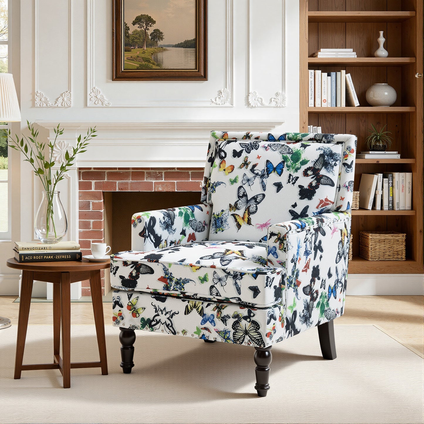 LEGAHOME Vintage Accent Chair, Upholstered Armchair with Nailhead Trim, Linen Fabric Arm Chair Comfort Reading Chair Lounge Chair for Living Room Bedroom Sunroom, Blue(1PC)