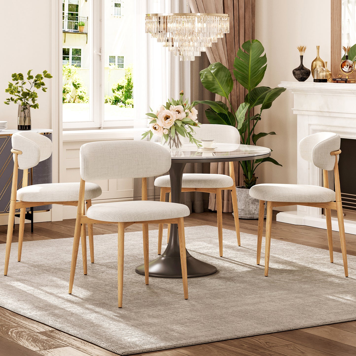 LEGAHOME Beige Dining Chairs Set of 4