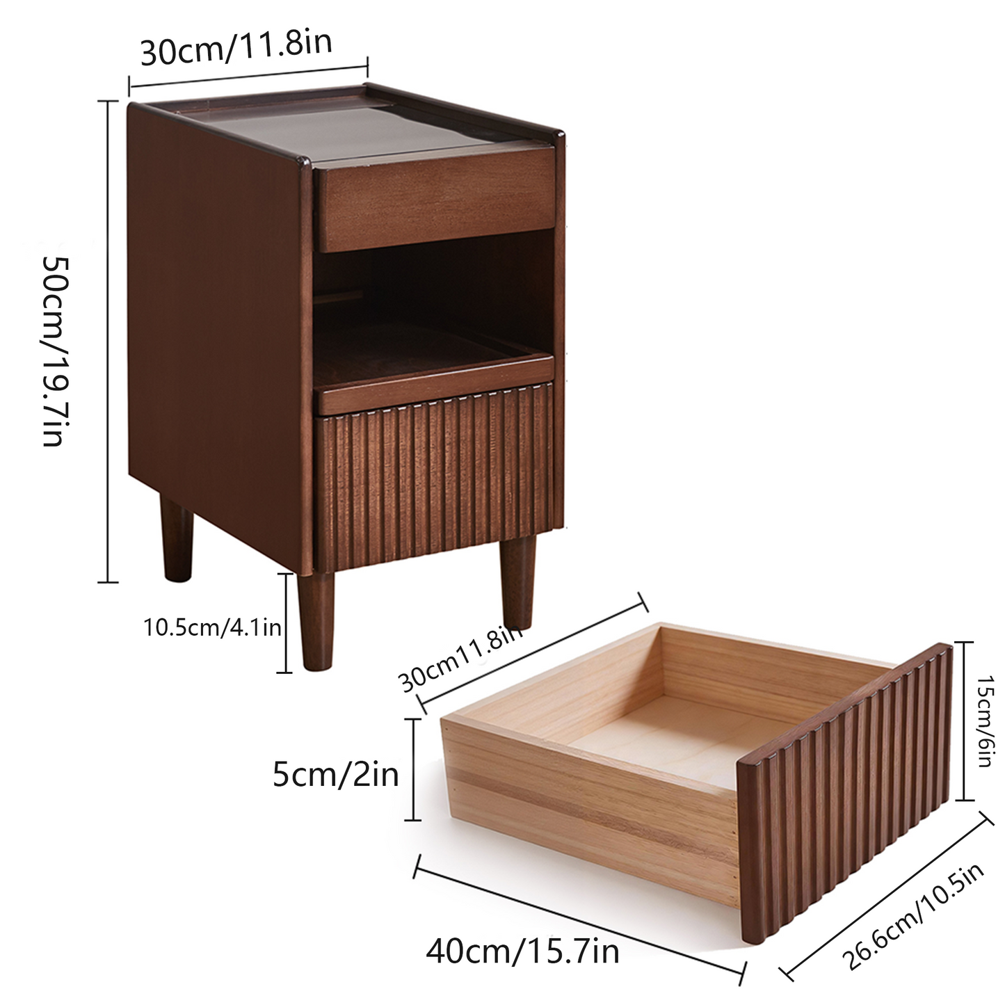 LEGAHOME Night Stand with Solid Rubberwood