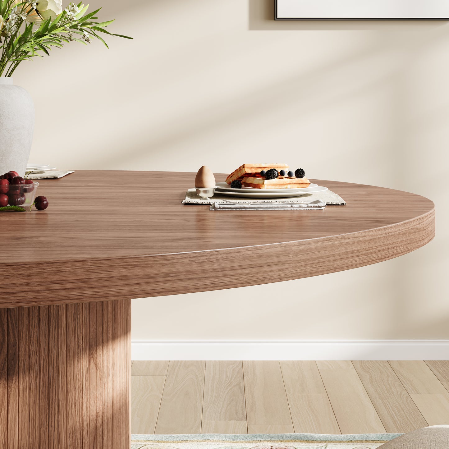 47.5in Round Dining Table, LEGAHOME Wood Round Table for 6, Kitchen Dining Table with Pedestal Base for Dining Room, Brown(Only Table)