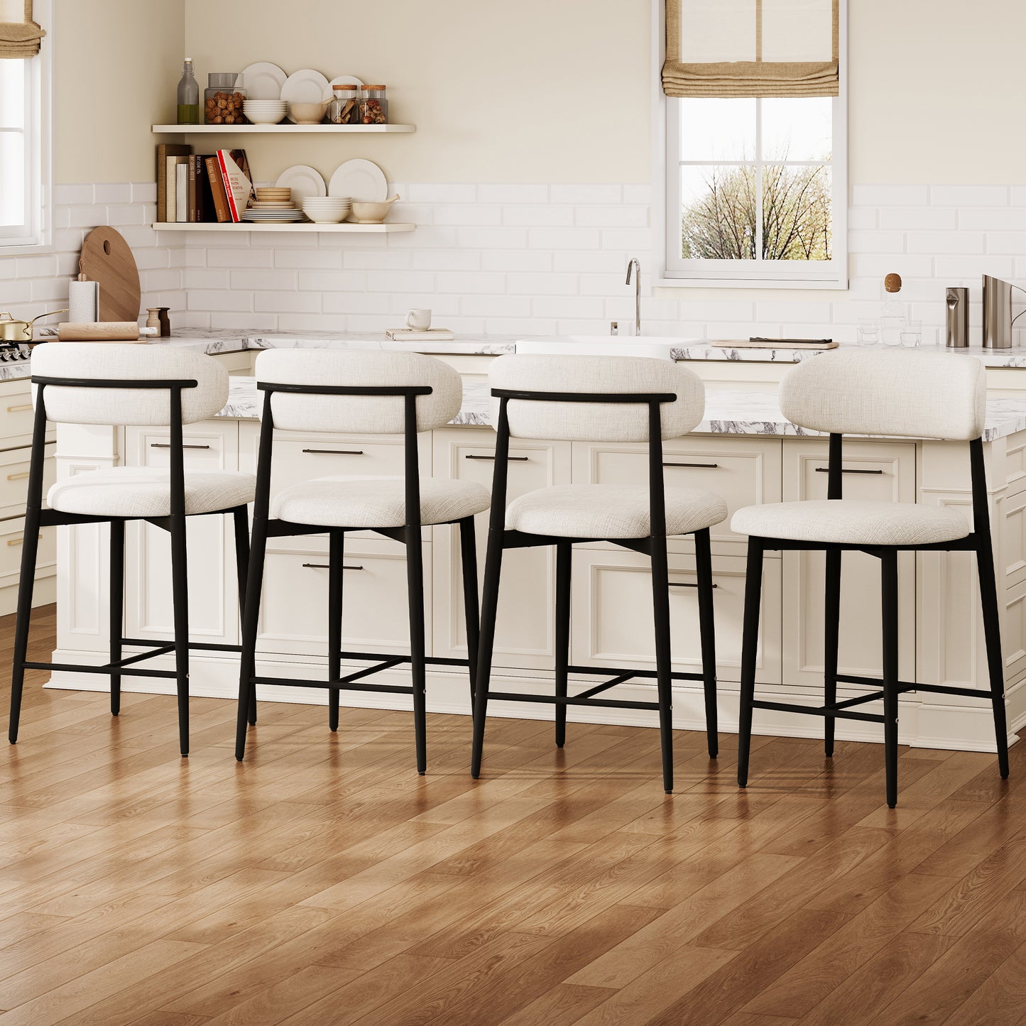 LEGAHOME Beige Bar Stools Set of 4