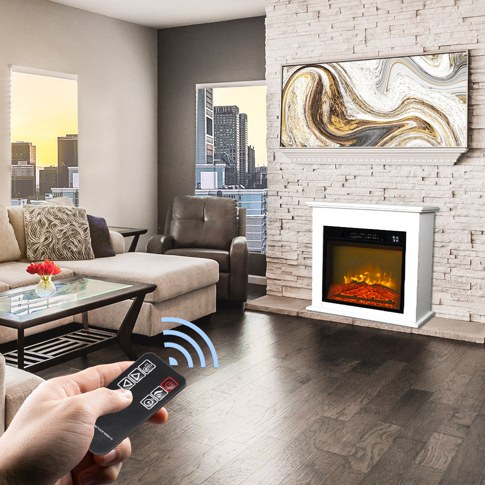 25''W Electric Fireplace with Mantel, Freestanding Fireplace Heater with Remote Control, Legahome Electric Fireplace Heater Fake Fireplace, Fireplace TV Stand for Living Room Bedroom, 1400W, White