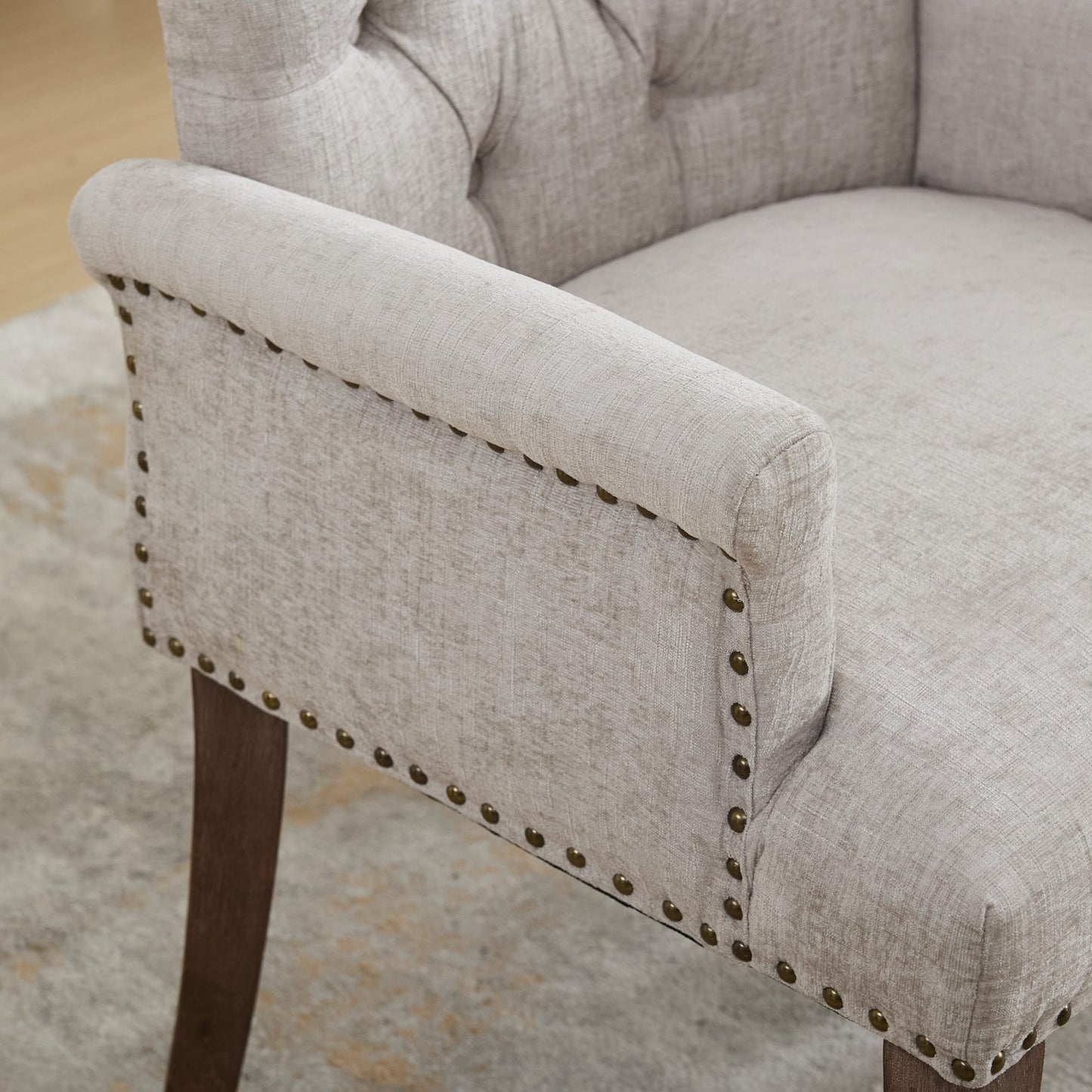 Dining Chair Set of 2, Legahome Mid Century Accent Chairs with Button Tufted & Curved Wooden Legs, Chenille Upholstered Arm Chair Accent Chair, Kitchen & Dining Room Chairs Set, Beige