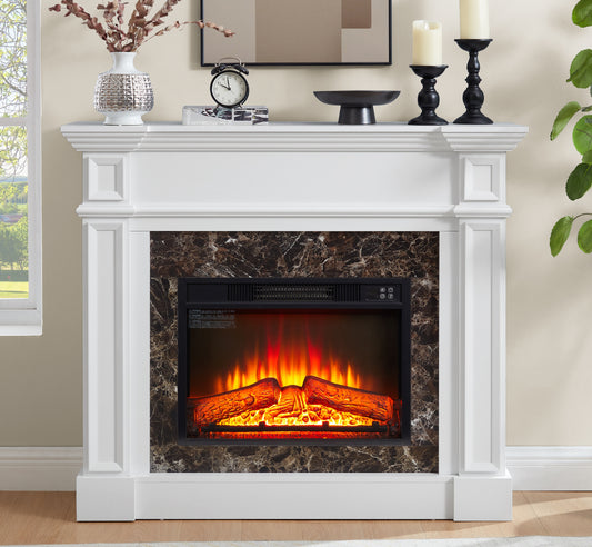 45''W Electric Fireplace with Mantel, Freestanding Fireplace Heater with Remote Control & Adjustable Flame, Fireplace TV Stand for 42 inch TV, Electric Fireplace Heater for Living Room Bedroom, White
