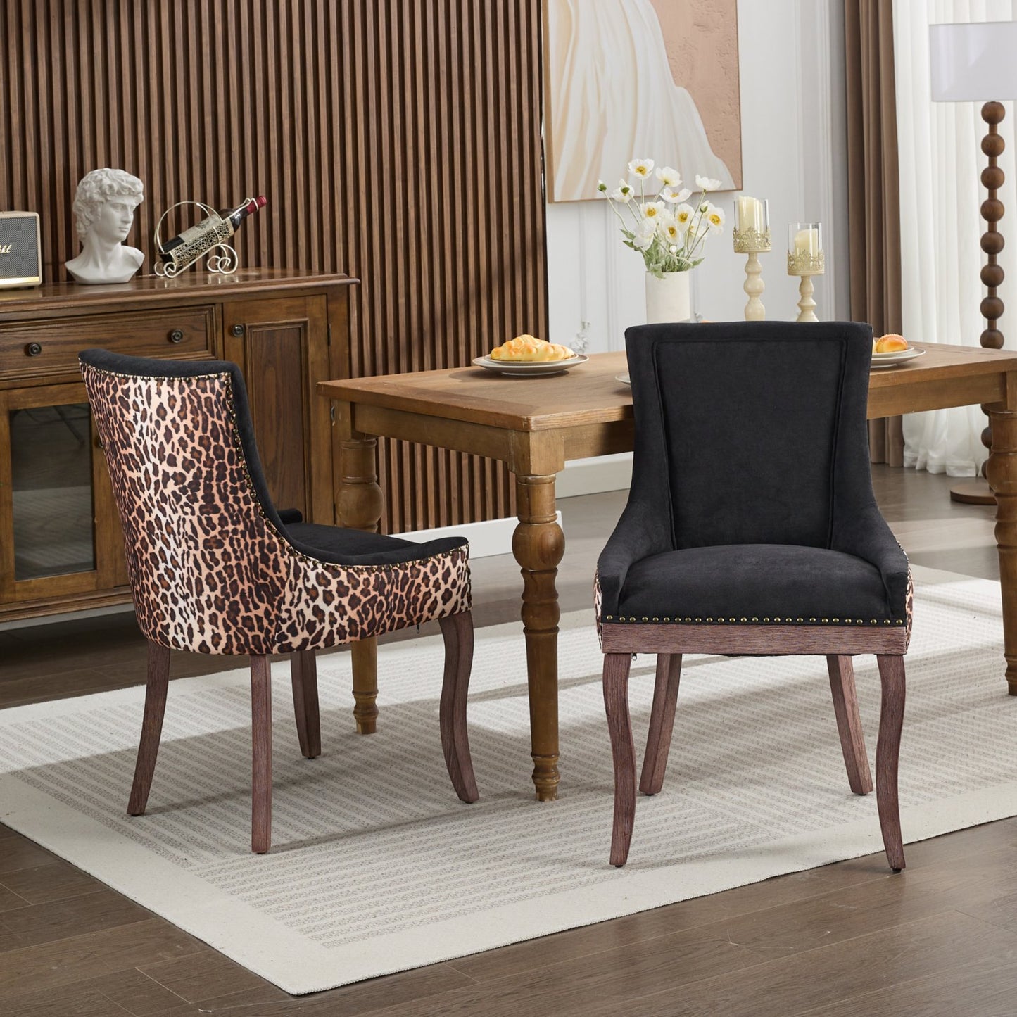 Dining Chairs Set of 2, LEGAHOME Yellow Fabric Upholstered Dining Chairs, Mid-century Kitchen Chairs with High Back, Bronze Nail Head, Solid Wood Legs, Yellow, 2 Pcs