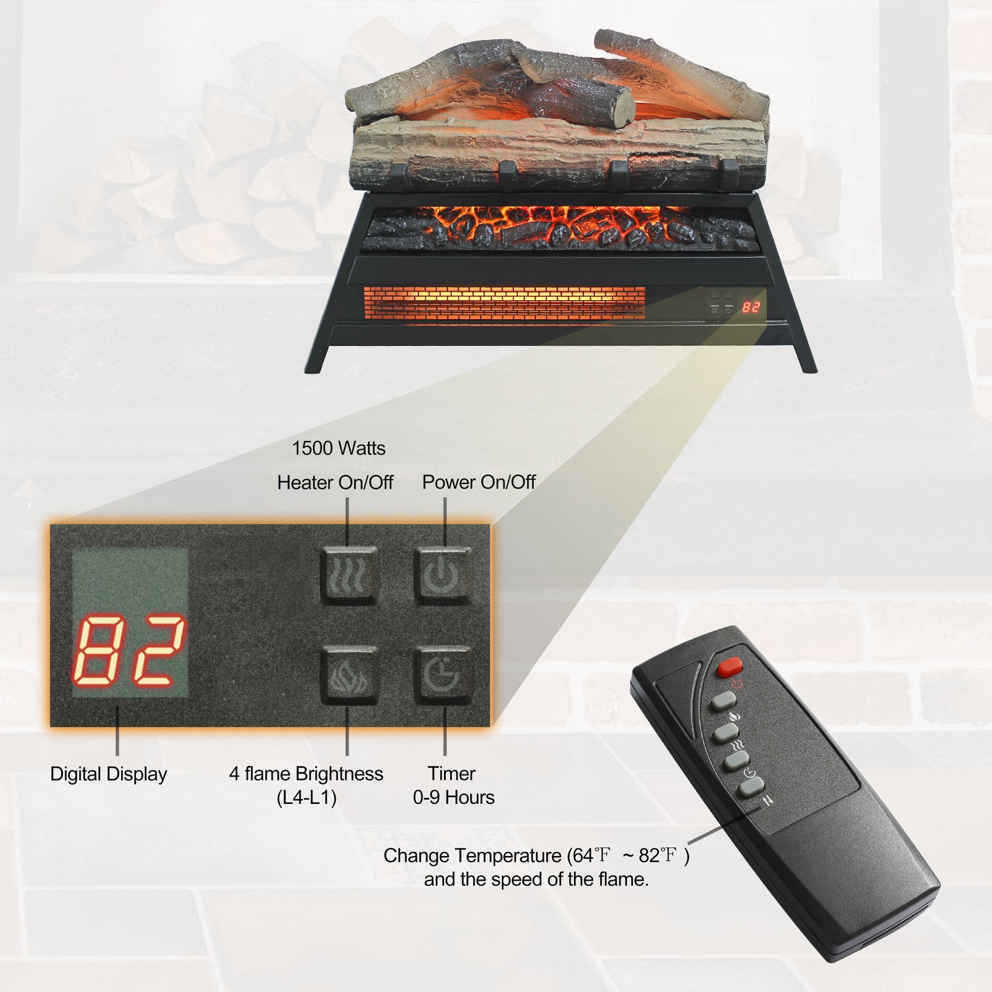 Electric Fireplace Log Heater, Legahome 21" Fireplace Insert with Remote Control, Realistic Fake Fire, Adjustable Flame and Timer, CSA Certified
