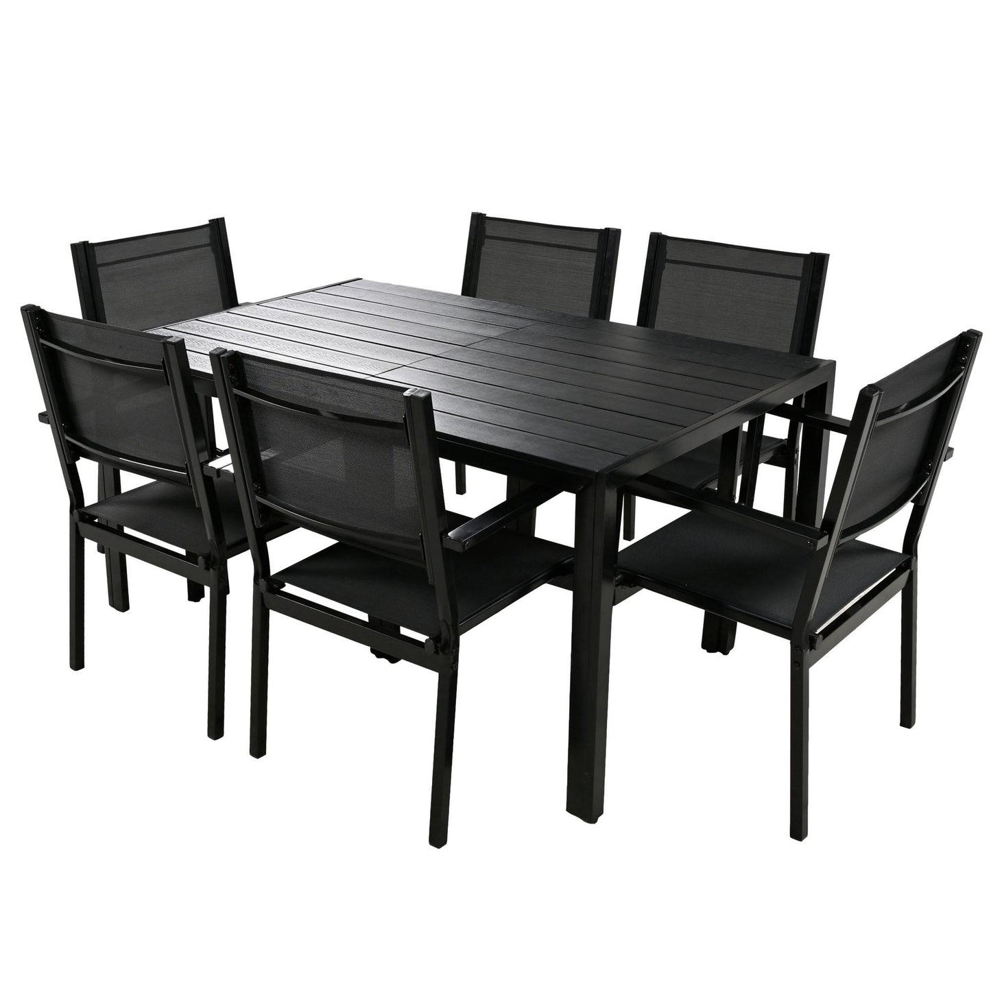 7 Pieces Outdoor Furniture Set, Legahome Modern Outdoor Patio Dining Sets, Patio Dining Furniture Set with 6 Textile Chairs and Dining Table, Patio Conversation Set for Backyard Poolside, Black