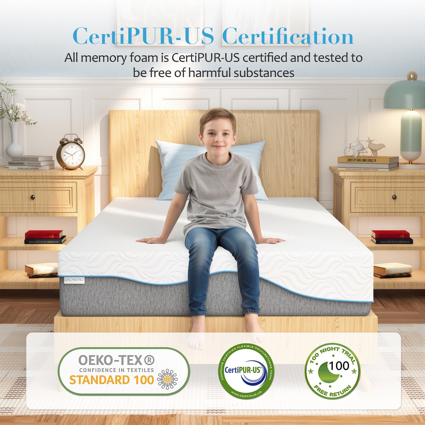 Queen Foam Mattress in a Box 8in, Legahome Medium Firm Memory Foam Mattress with Edge Support & Pressure Relief, Motion Isolation, CertiPUR-US Cooling Gel Mattress for Bedroom, White & Gray