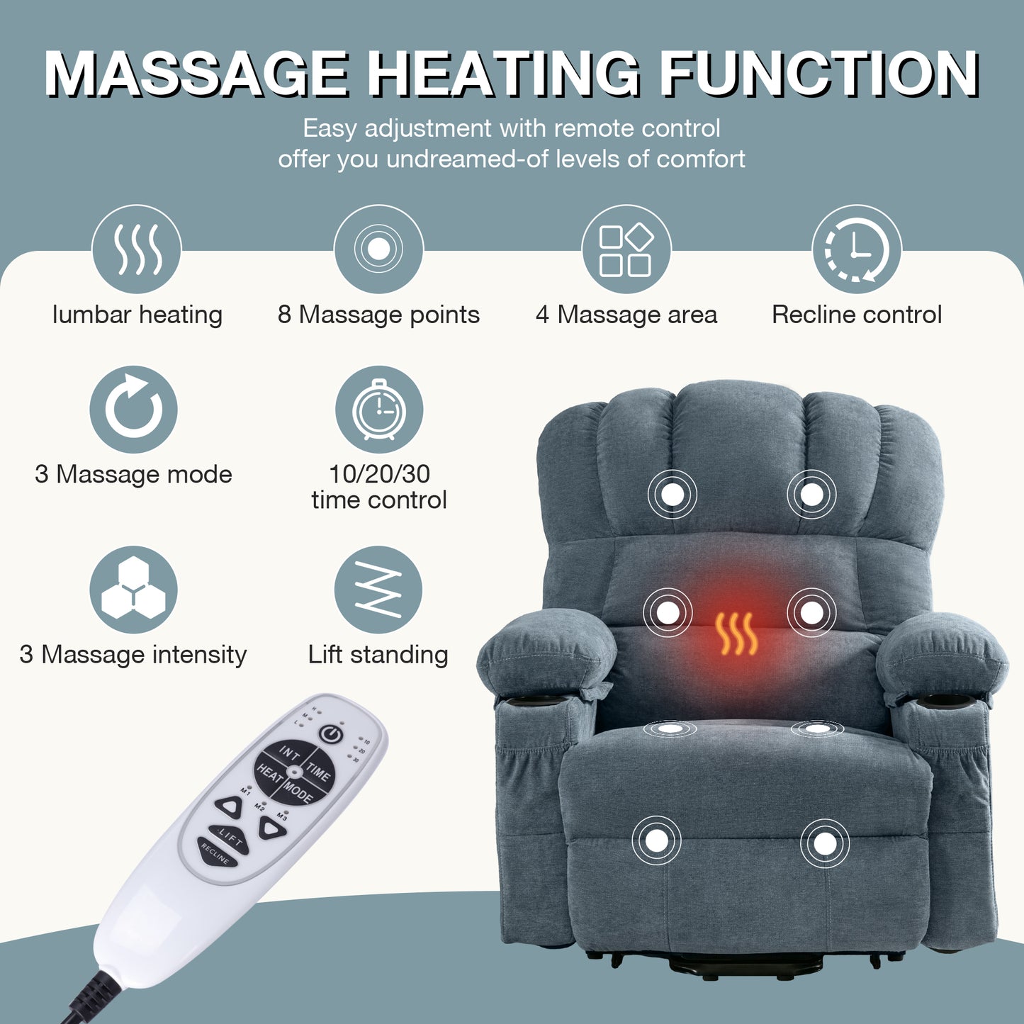 Lift Recliner Chair for Living Room, 23 in Oversized Seat Power Lift Recliner Chair, Electric Lift Recliner for Elderly, Recliner Sofa Chair with Cup Holder, USB Port, 330lbs Capacity, Grey