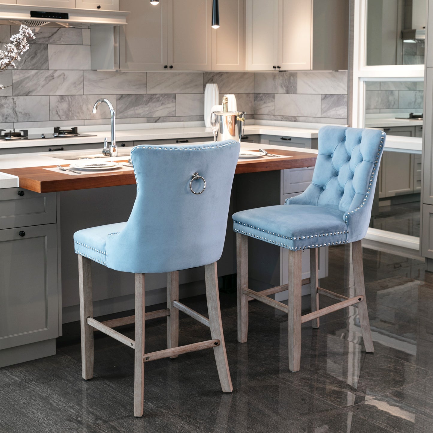 LegaHome Velvet Bar Stool Set of 2