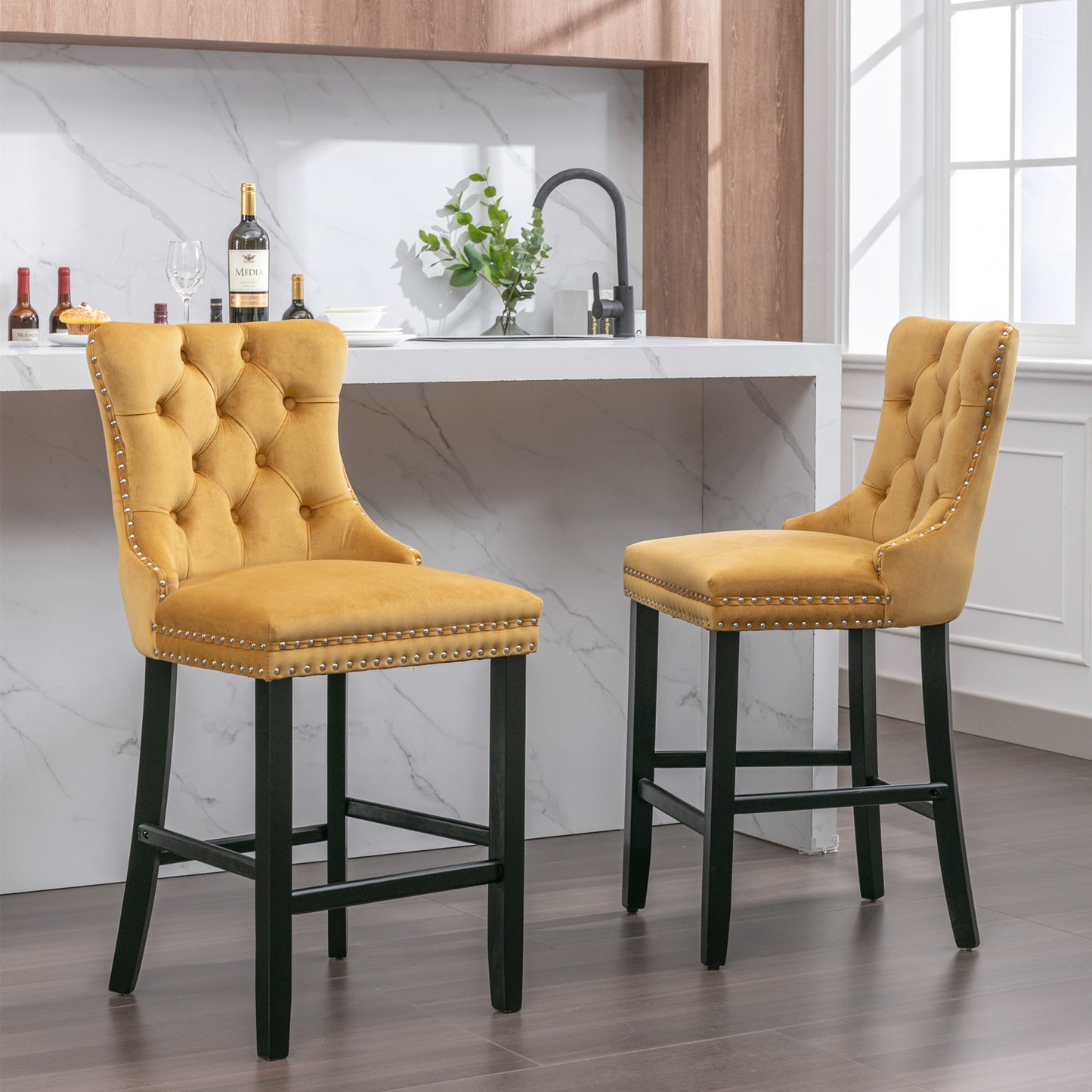 LegaHome Velvet Bar Stool Set of 2