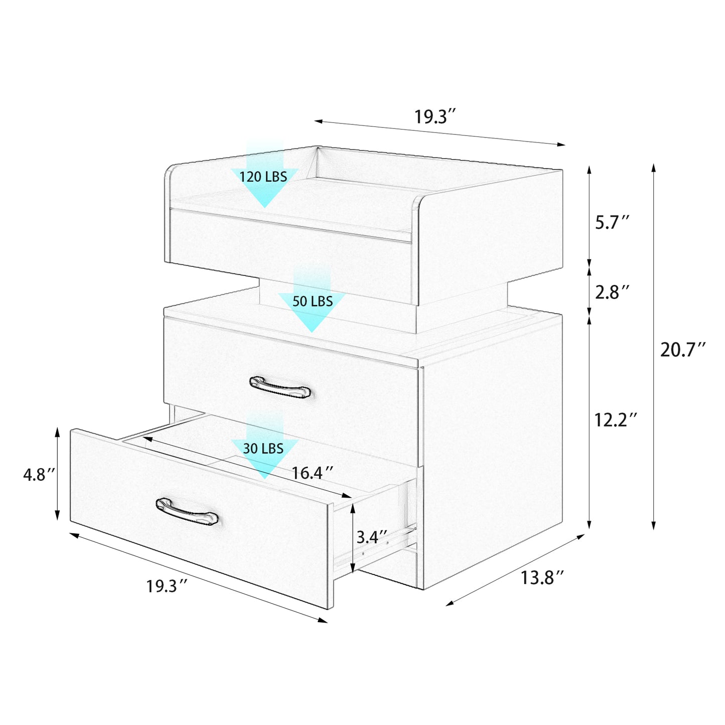 iRerts Side Table with Charging Station, Wood Nightstand with Drawers and LED Lights, Bedside Table with Plug Outlets, 2 USB Ports, Modern End Side Table for Bedroom Living Room Office, Gray