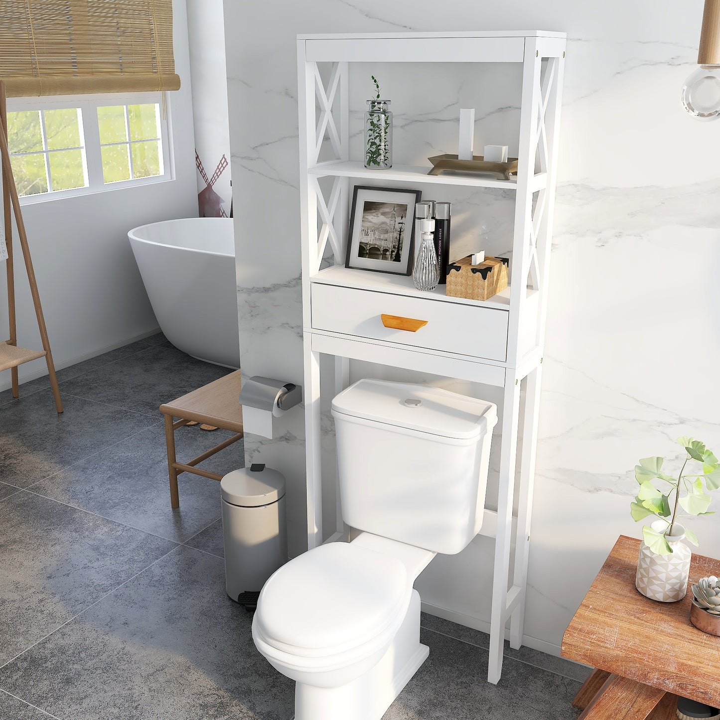 LegaHome Bathroom Organizer Cabinet, Home Over-The-Toilet Storage with Adjustable Shelves