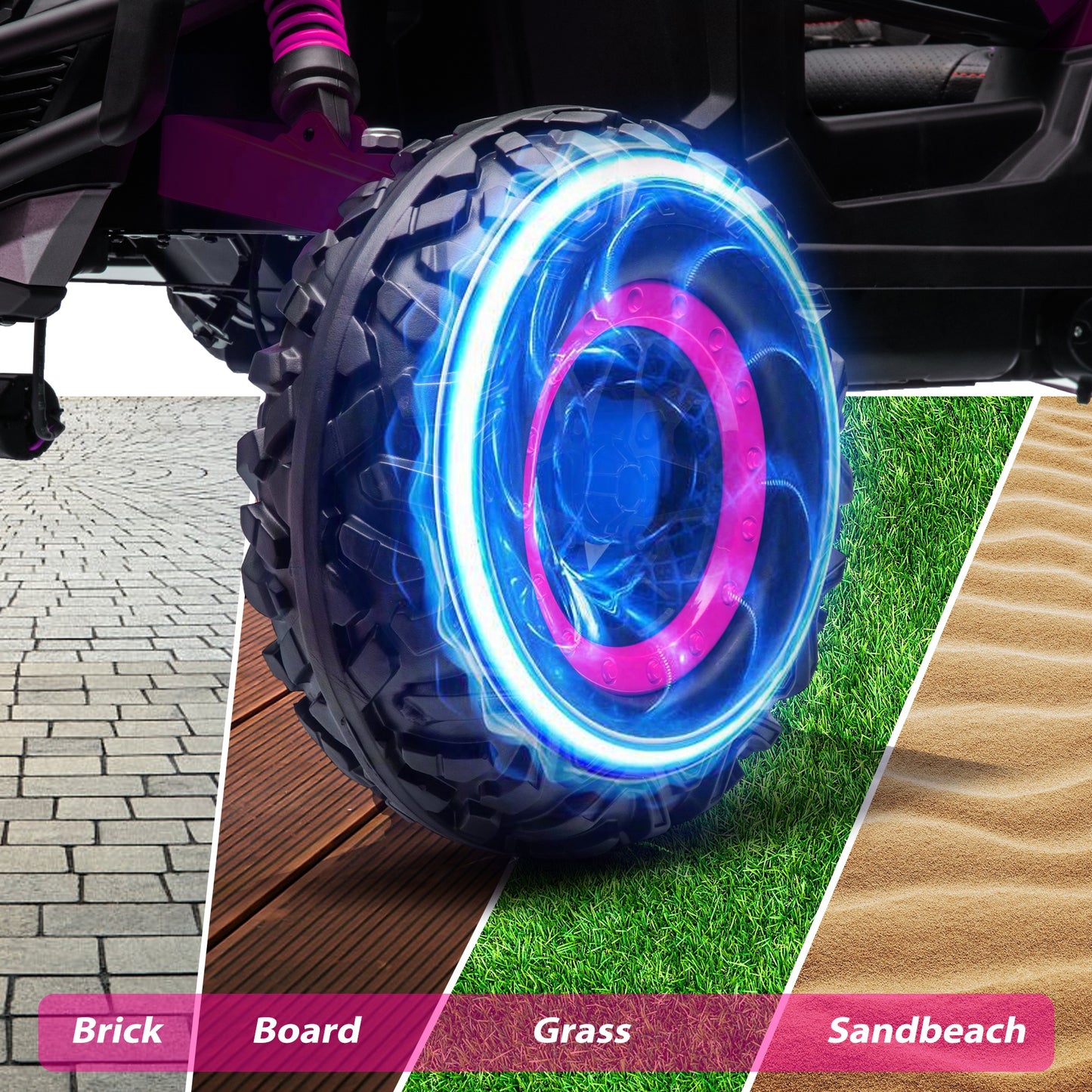 Powered Ride on Toy UTV for Boys, 24 Volt Ride on Cars with Remote Control, Bluetooth, Music Player, Spring Suspension, LED Lights, Larger Seat 4 Wheeler Electric Cars for Kids Girls Gifts, Pink