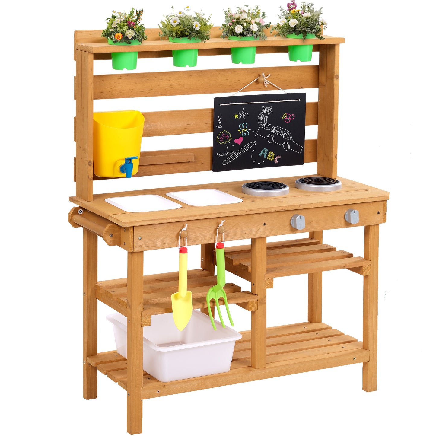 Legahome Kitchen Toys for Boys Girls Kids, Wooden Outdoor Mud Kitchen Kids Kitchen Playset Kids Play Kitchen Toy Set with Sand and Water Pan, Play Sink, Pretend Toy Kitchen Set for Kids Birthday Gifts