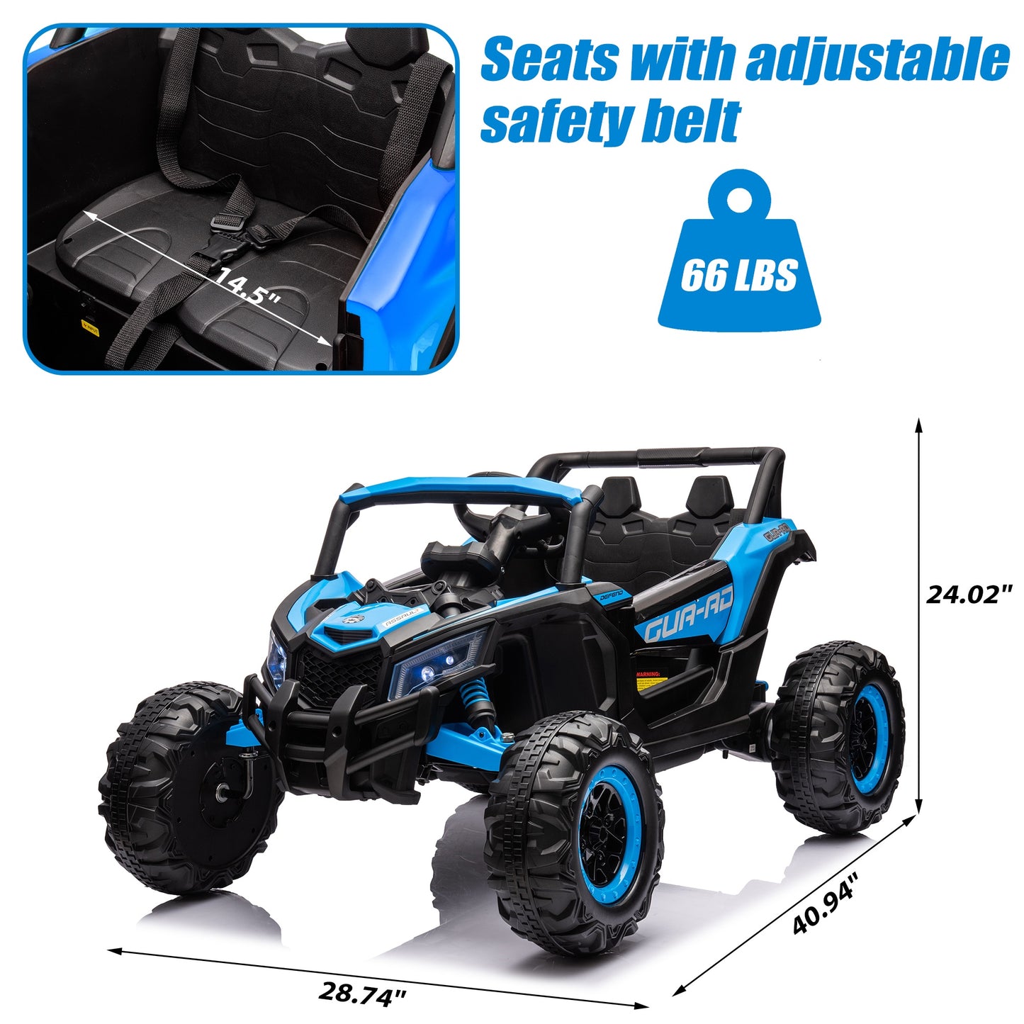 Powered Ride on Toy UTV for Boys, 24 Volt Ride on Cars with Remote Control, Bluetooth, Music Player, Spring Suspension, LED Lights, Larger Seat 4 Wheeler Electric Cars for Kids Girls Gifts, Blue