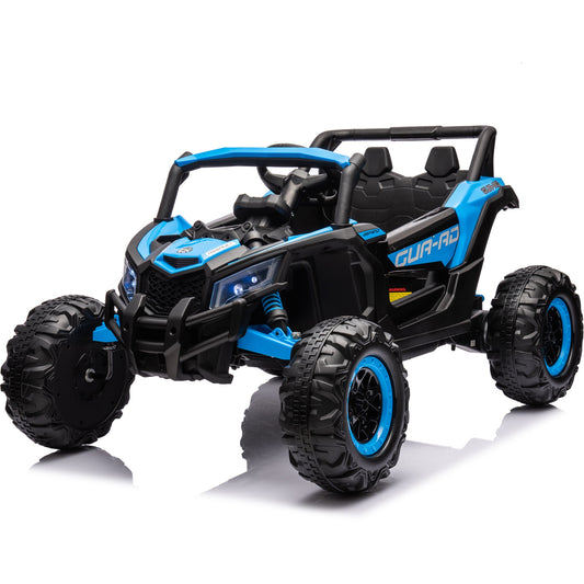 Powered Ride on Toy UTV for Boys, 24 Volt Ride on Cars with Remote Control, Bluetooth, Music Player, Spring Suspension, LED Lights, Larger Seat 4 Wheeler Electric Cars for Kids Girls Gifts, Blue