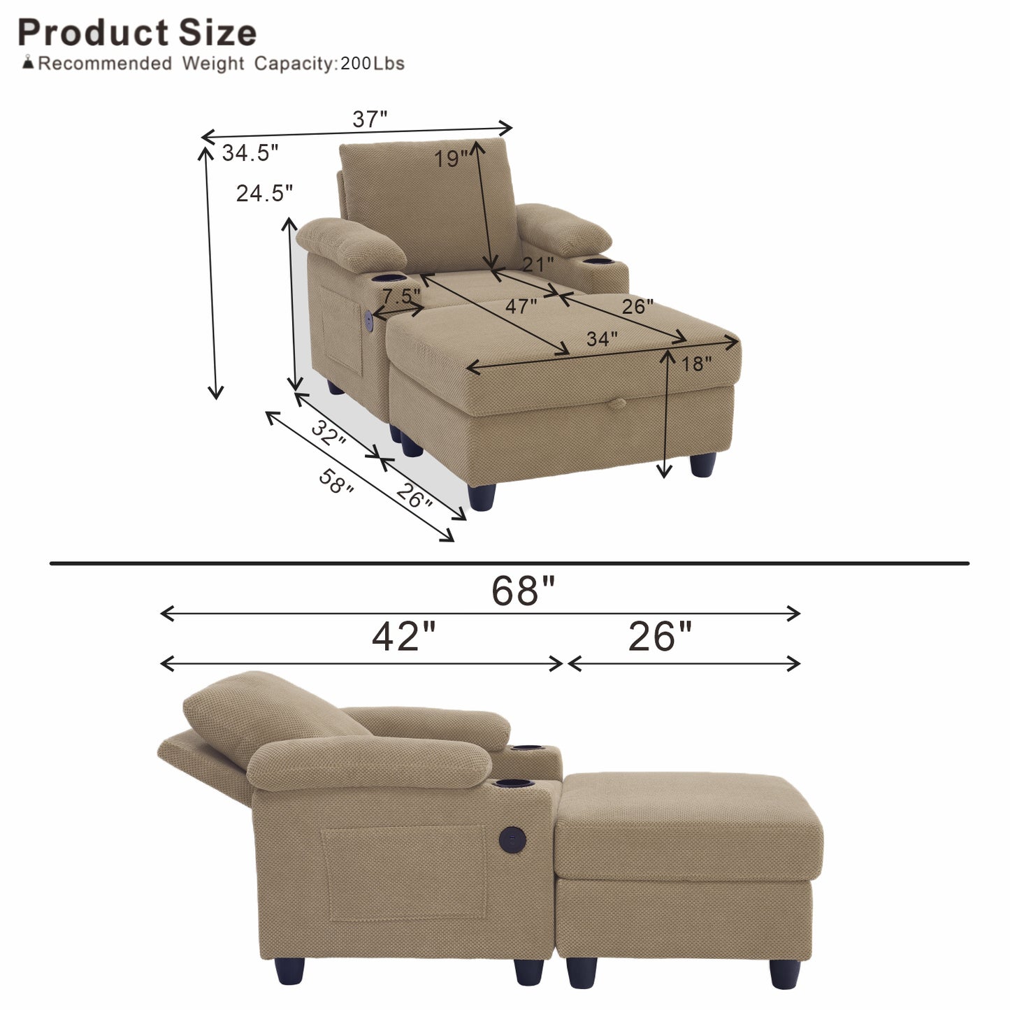LEGAHOME Accent Chair with Storage Ottoman