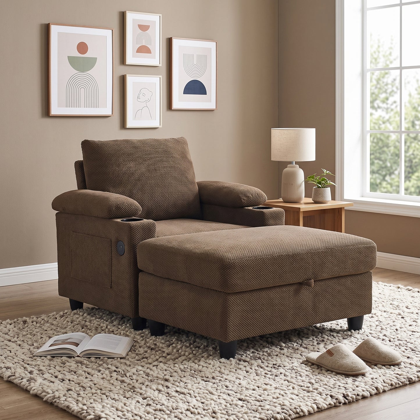 LEGAHOME Accent Chair with Storage Ottoman